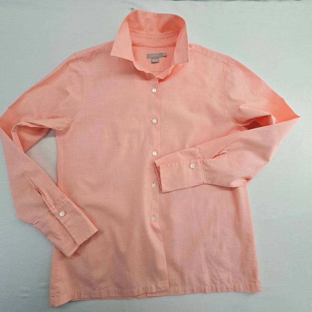 J.Crew Button Down Shirt Womens 10 Pink Coral Long Sleeve Cotton Classic Fit